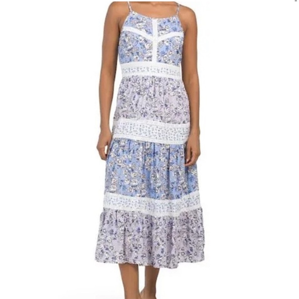 Jessica Simpson Floral Blue and White Midi Dress Sz Large